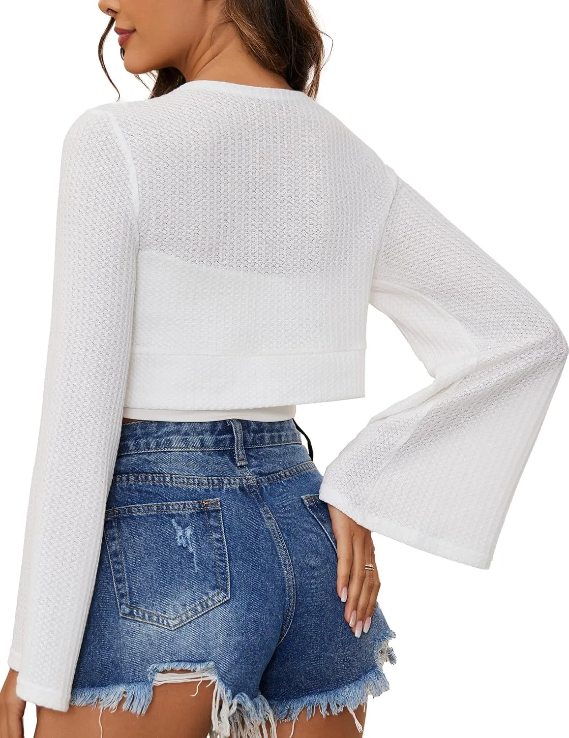 YYA Women's Lightweight Ribbed Cardigan Tie-Front Beach Cover Up with Long Sleeves for Summer Outfits S-XL