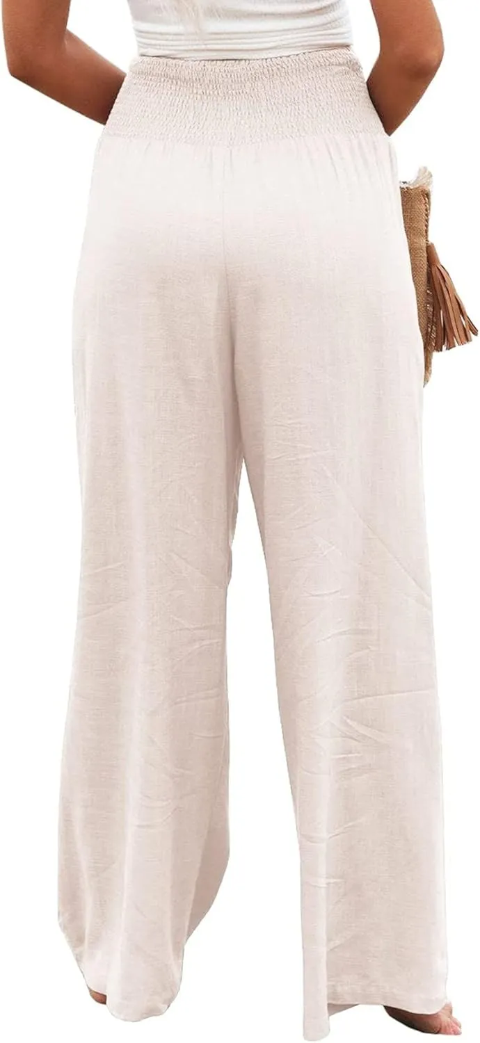 ZWRXW Linen Pants Women Summer High Waisted Wide Leg Pants Casual Lounge Pant Business Work Pants Comfy Lightweight Trousers