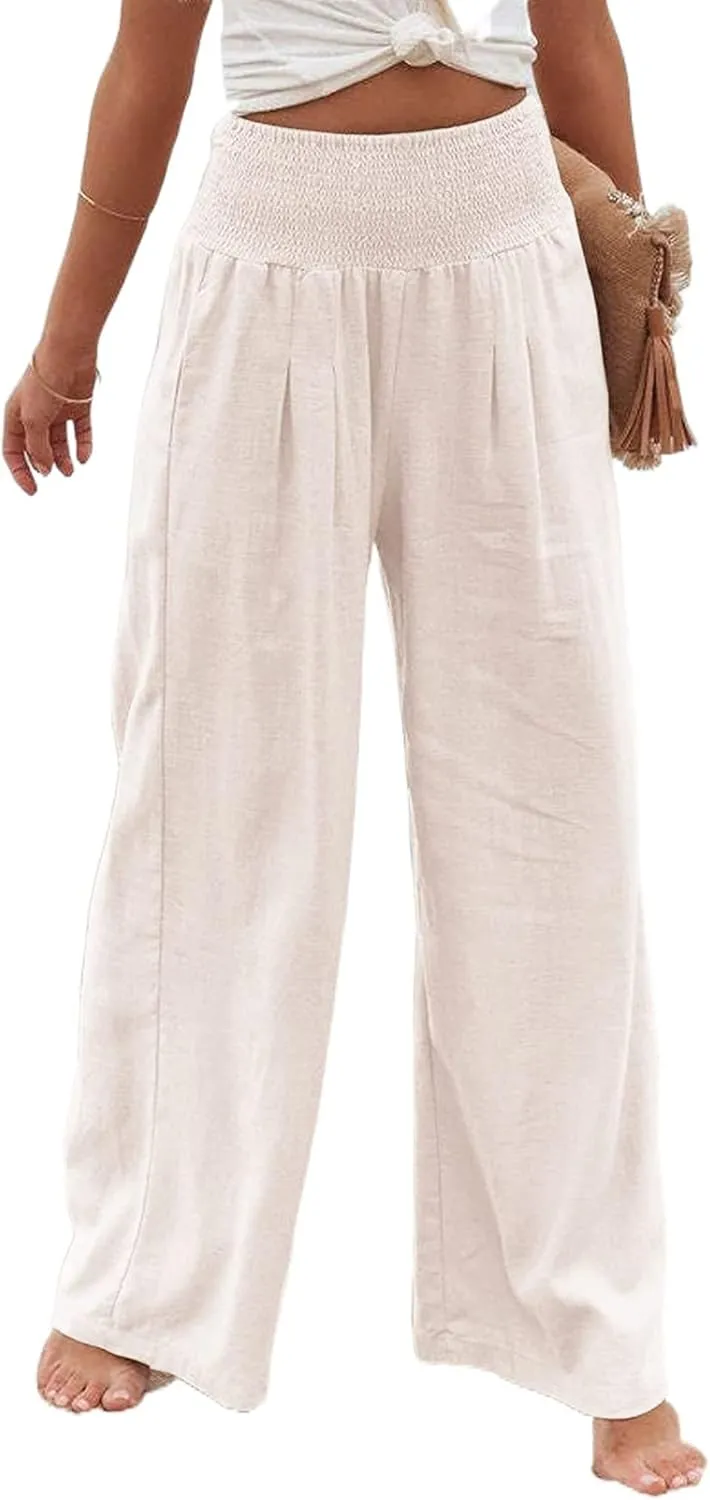 ZWRXW Linen Pants Women Summer High Waisted Wide Leg Pants Casual Lounge Pant Business Work Pants Comfy Lightweight Trousers