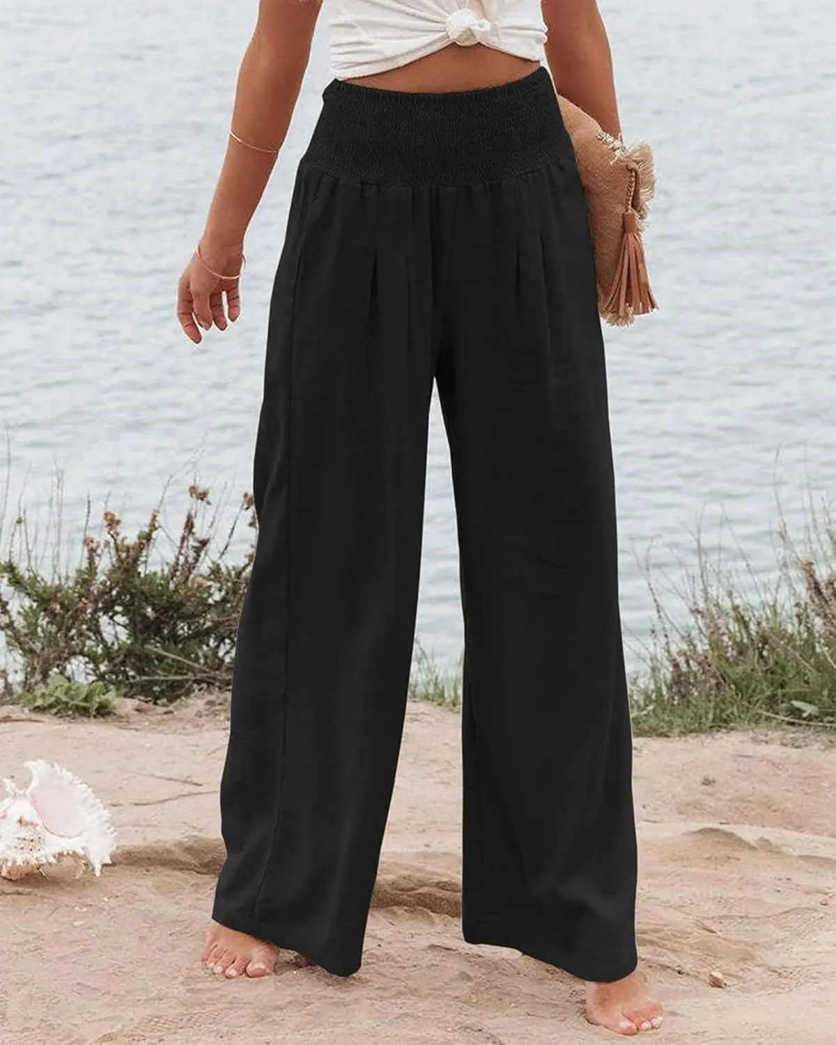ZWRXW Linen Pants Women Summer High Waisted Wide Leg Pants Casual Lounge Pant Business Work Pants Comfy Lightweight Trousers