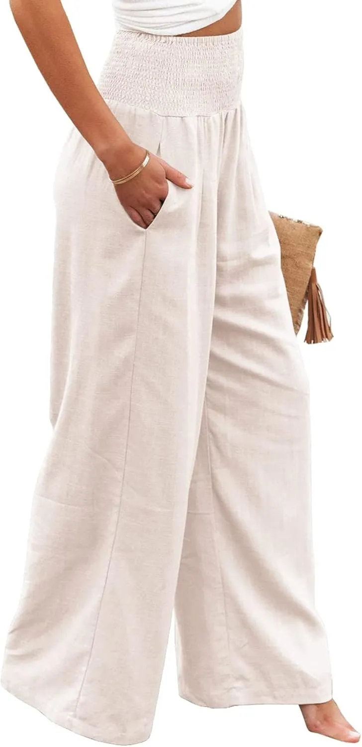 ZWRXW Linen Pants Women Summer High Waisted Wide Leg Pants Casual Lounge Pant Business Work Pants Comfy Lightweight Trousers