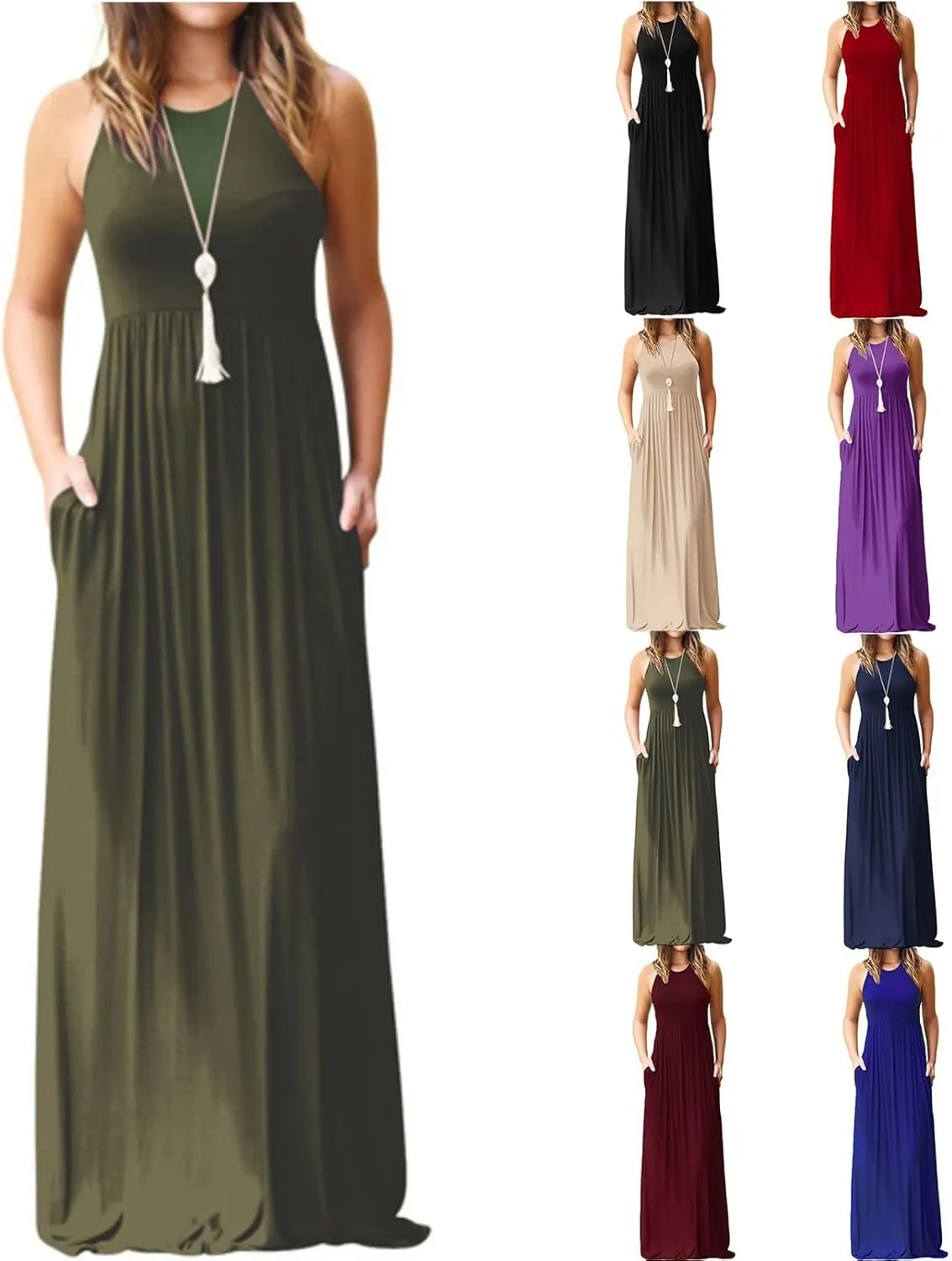 ZWRXW Women's Summer Sleeveless Dresses Casual Loose Sundress Long Dress Beach Vacation Maxi Dress Work Holiday Party Dress