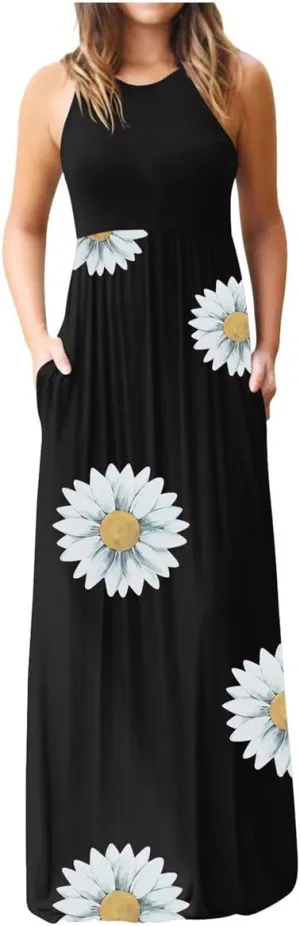 ZWRXW Women's Summer Sleeveless Dresses Casual Loose Sundress Long Dress Beach Vacation Maxi Dress Work Holiday Party Dress